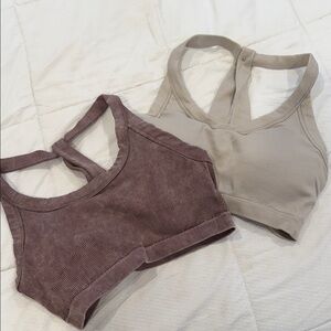 90 DEGREE Ribbed Racerback Bralette Duo - Brown & Light Taupe set